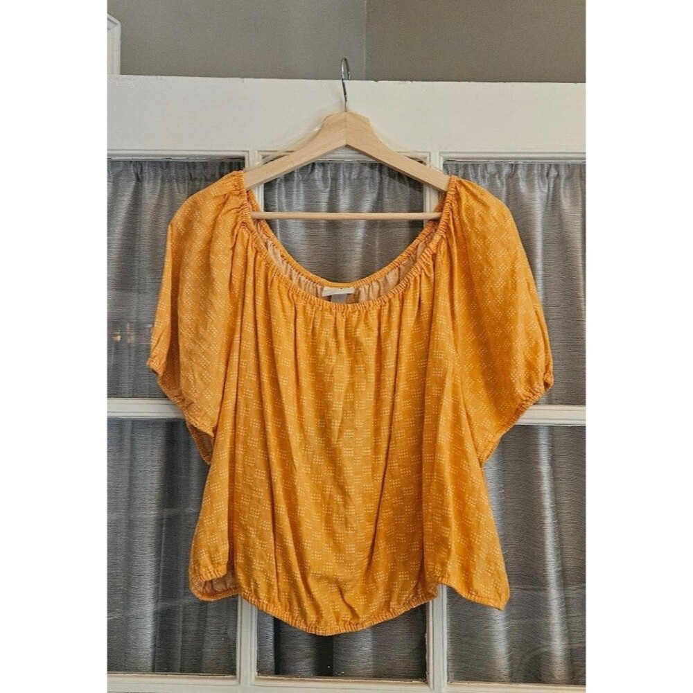 Ava & Viv Orange Checker Linen Crop Top 2x